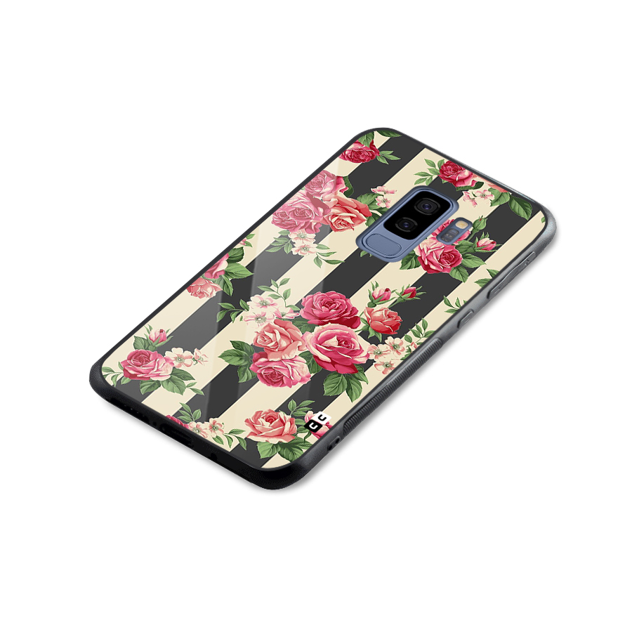 Stripes And Floral Glass Back Case for Galaxy S9 Plus