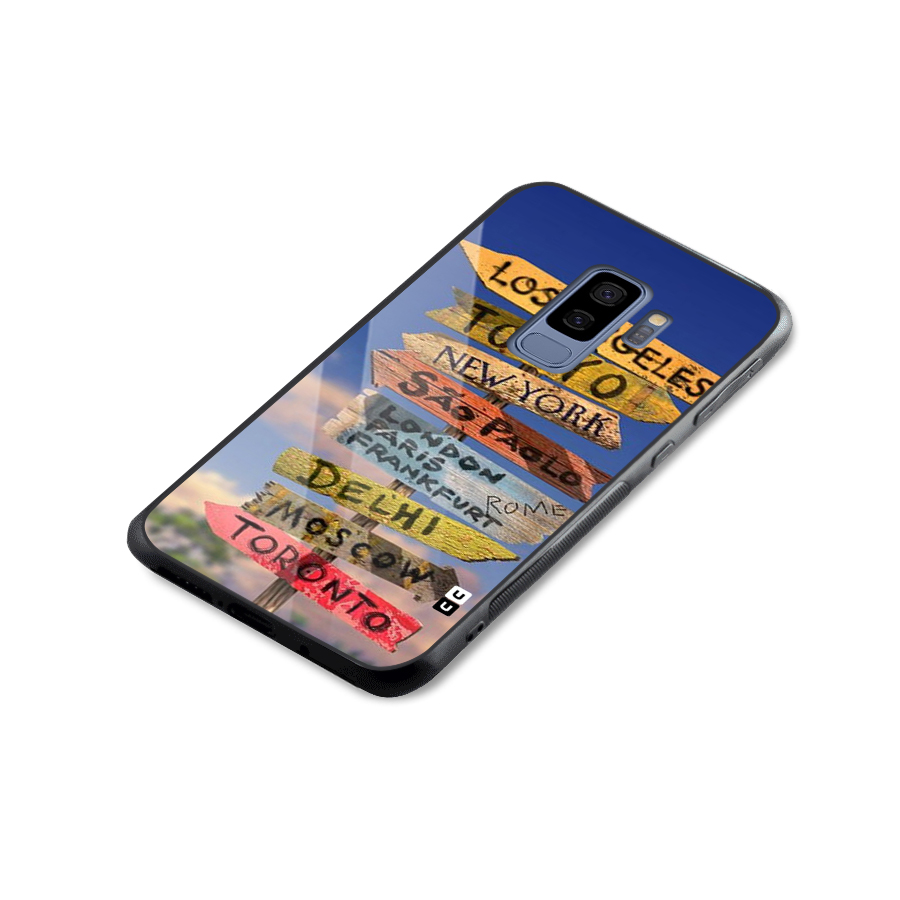 Travel Signs Glass Back Case for Galaxy S9 Plus
