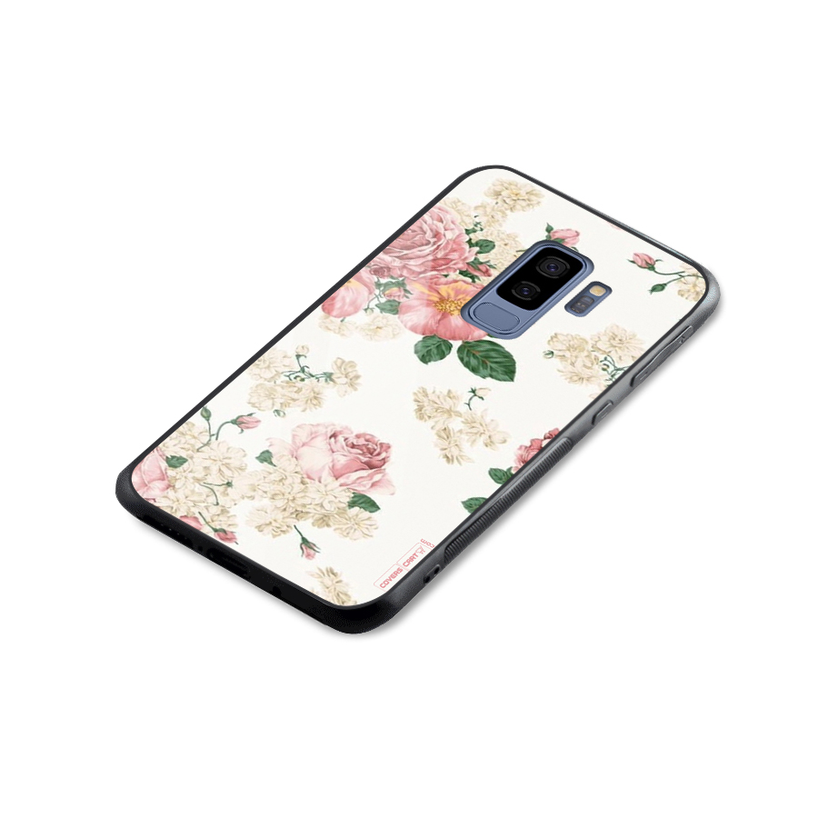 Vintage Floral Pattern Glass Back Case for Galaxy S9 Plus