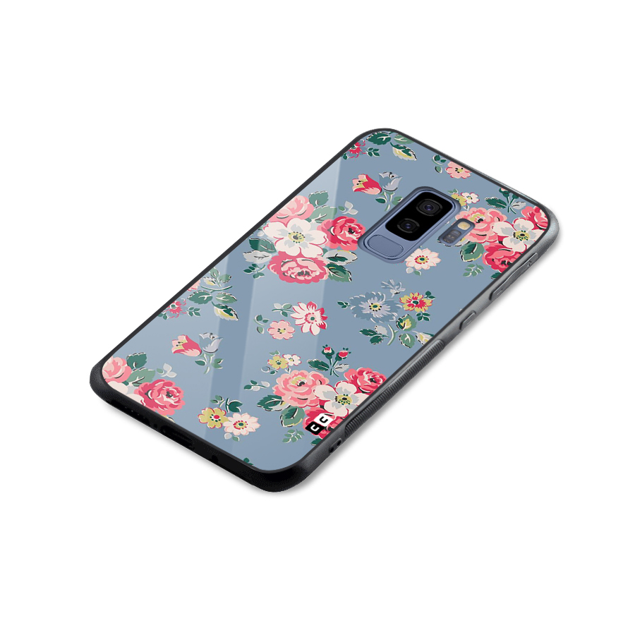 Vintage Flower Pattern Glass Back Case for Galaxy S9 Plus