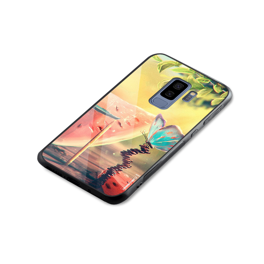 Watermelon Butterfly Glass Back Case for Galaxy S9 Plus