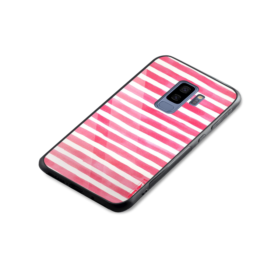 White And Pink Stripes Glass Back Case for Galaxy S9 Plus