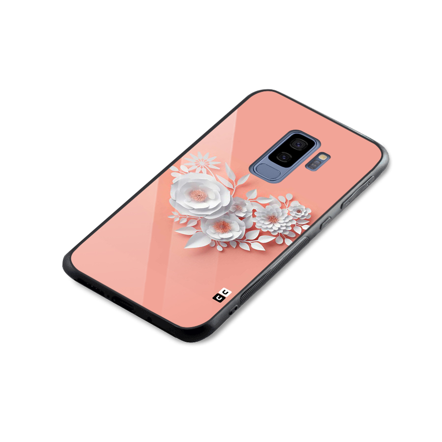 White Paper Flower Glass Back Case for Galaxy S9 Plus