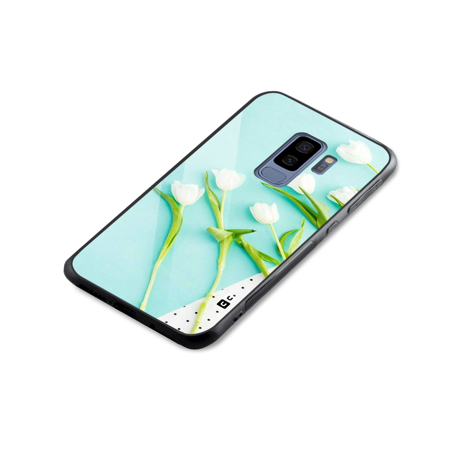White Tulips Glass Back Case for Galaxy S9 Plus