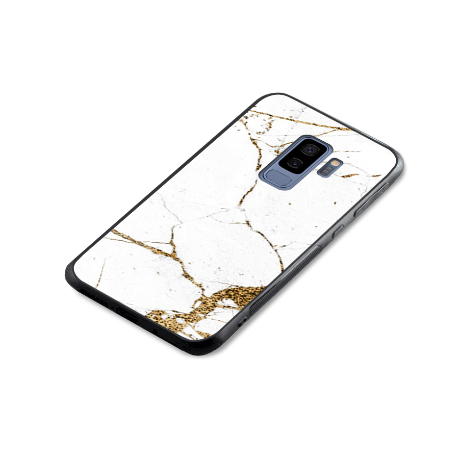 White and Gold Design Glass Back Case for Galaxy S9 Plus