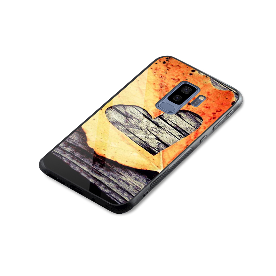 Wood Heart Leaf Glass Back Case for Galaxy S9 Plus