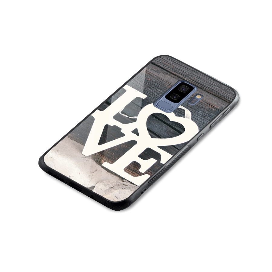 Wood Love Lock Glass Back Case for Galaxy S9 Plus