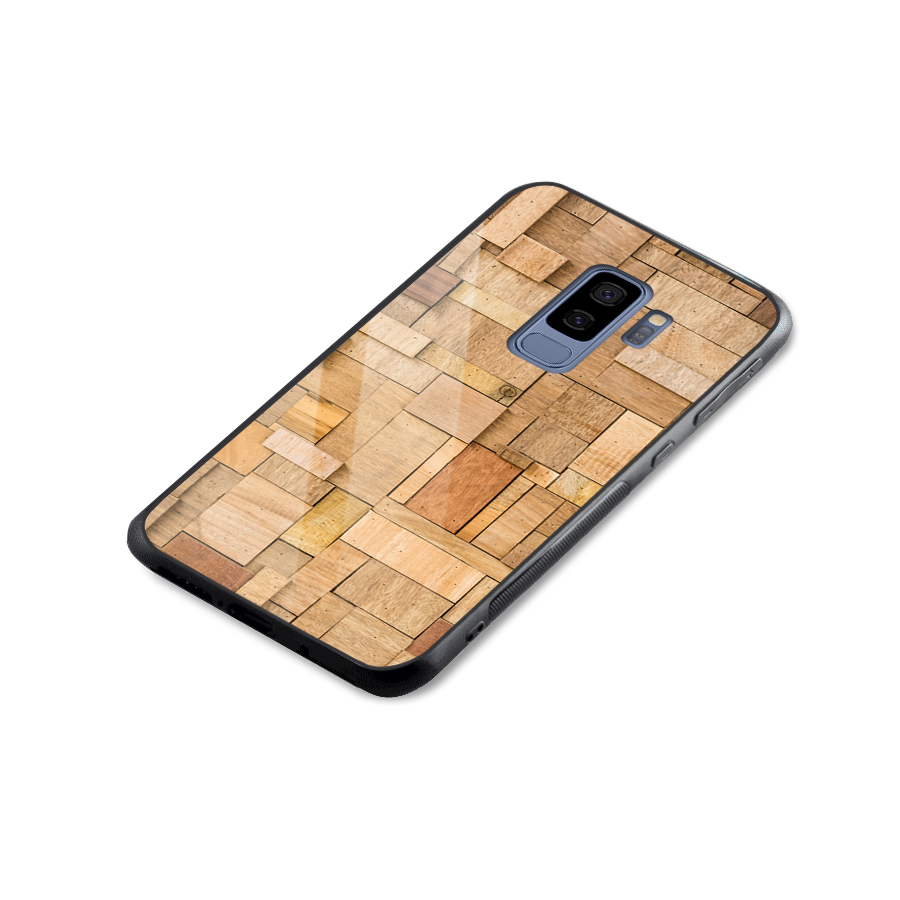 Wooden Blocks Glass Back Case for Galaxy S9 Plus