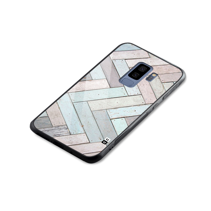 Wooden ZigZag Design Glass Back Case for Galaxy S9 Plus