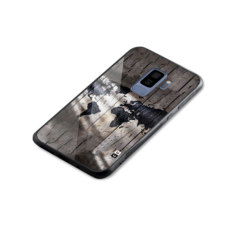 World Map Wood Design Glass Back Case for Galaxy S9 Plus