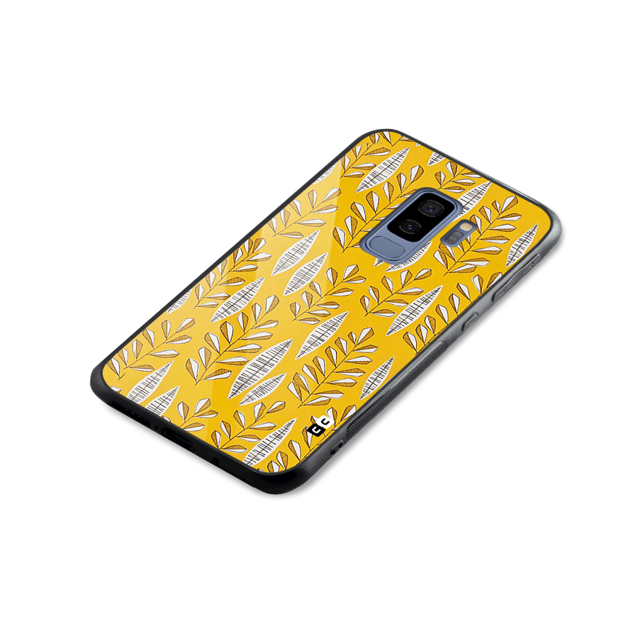 Yellow Leaf Pattern Glass Back Case for Galaxy S9 Plus