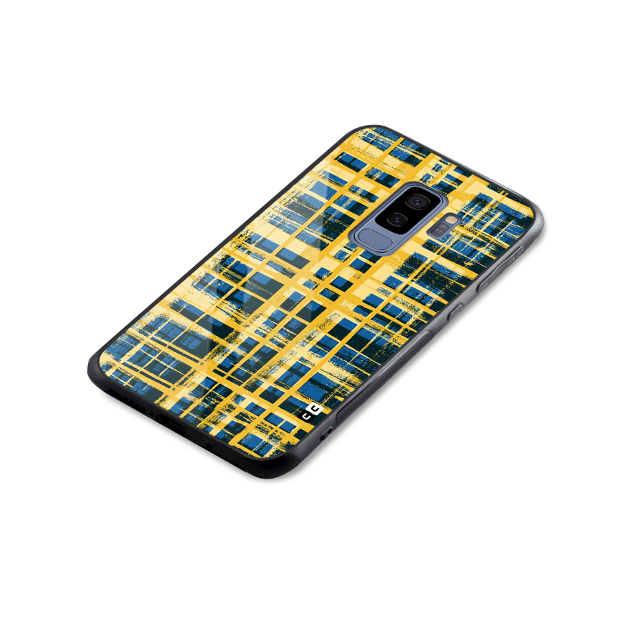 Yellow Rugged Check Design Glass Back Case for Galaxy S9 Plus
