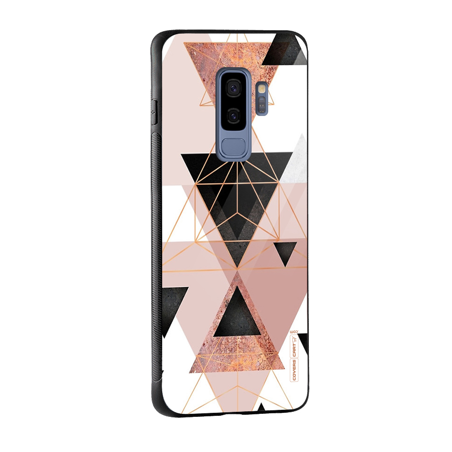 Abstract Rose Gold Triangles Glass Back Case for Galaxy S9 Plus