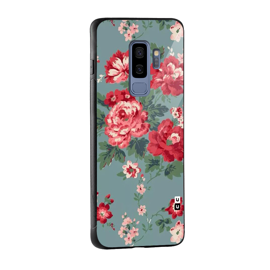 Aesthetic Floral Red Glass Back Case for Galaxy S9 Plus