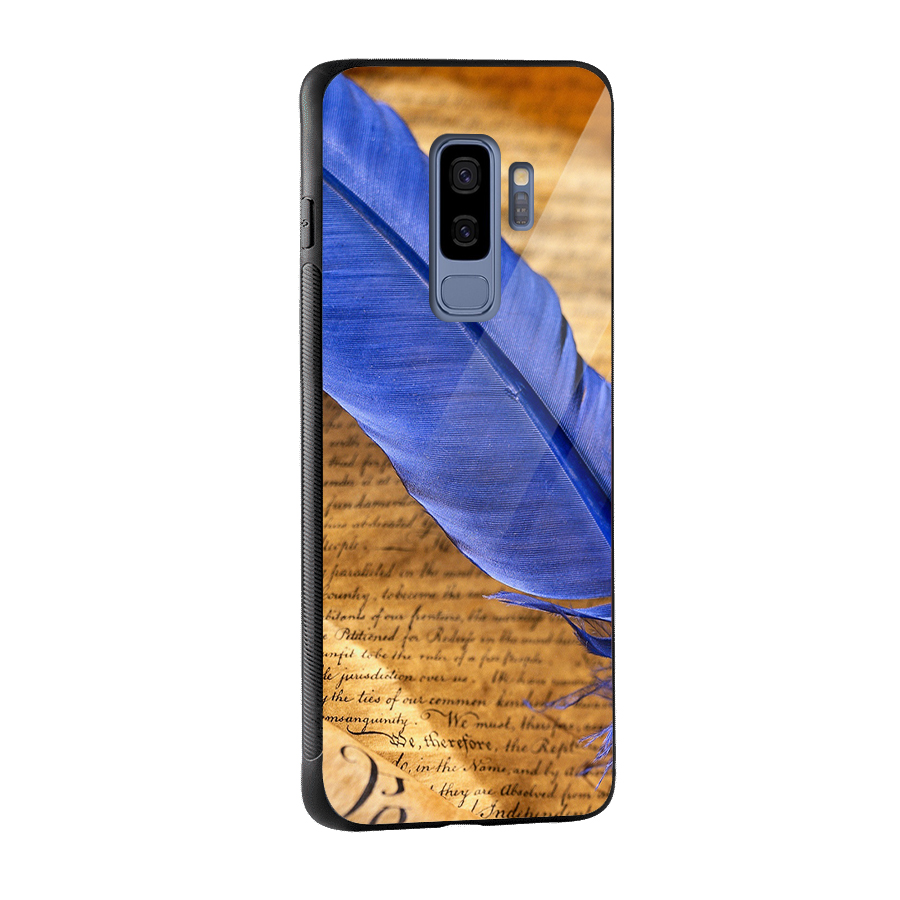 Beautiful Blue Feather Glass Back Case for Galaxy S9 Plus
