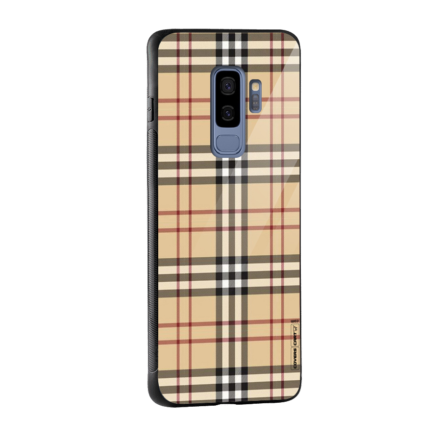 Beige Check Glass Back Case for Galaxy S9 Plus