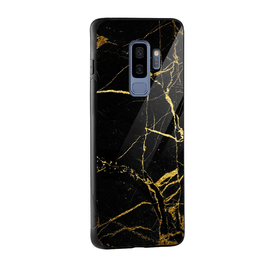 Black And Gold Design Glass Back Case for Galaxy S9 Plus