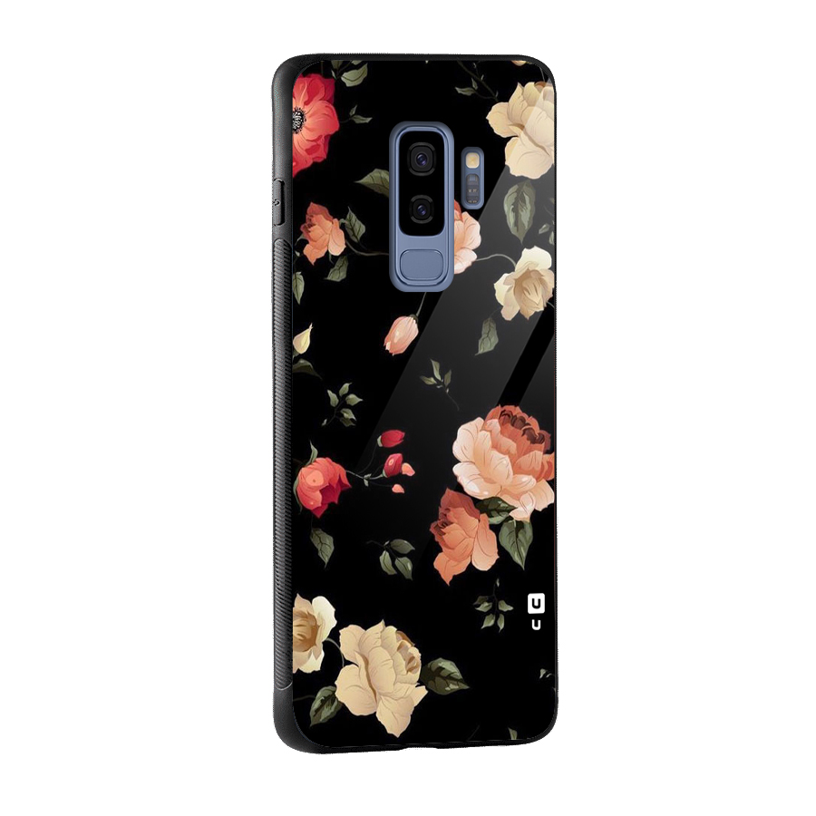 Black Artistic Floral Glass Back Case for Galaxy S9 Plus