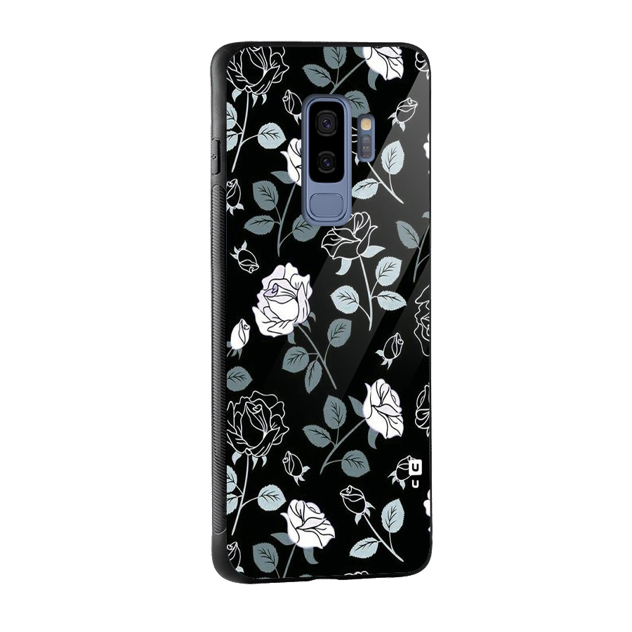 Black Artsy Bloom Glass Back Case for Galaxy S9 Plus