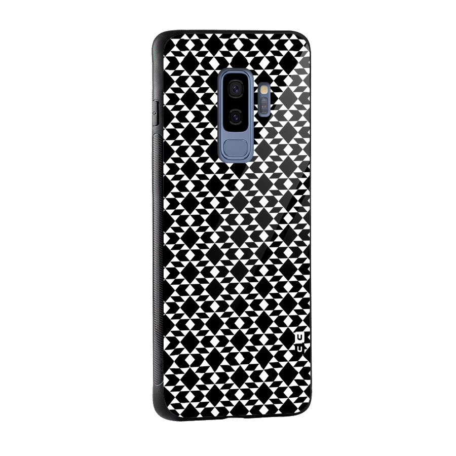 Black White Diamond Abstract Glass Back Case for Galaxy S9 Plus