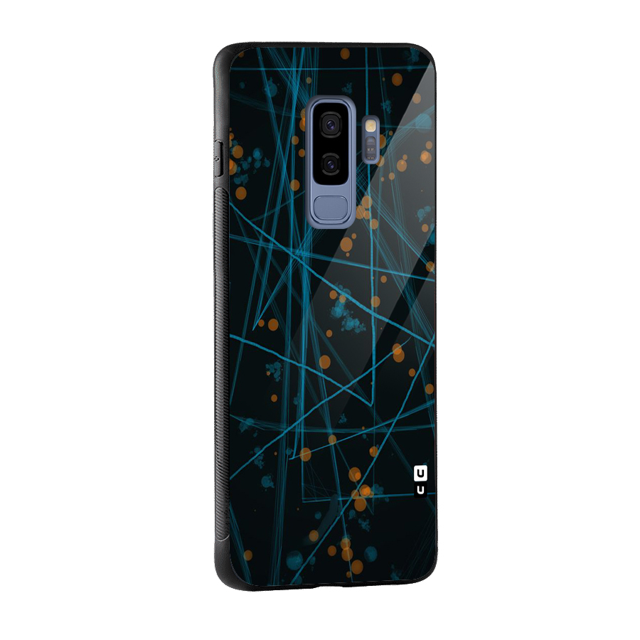 Blue Lines Gold Dots Glass Back Case for Galaxy S9 Plus