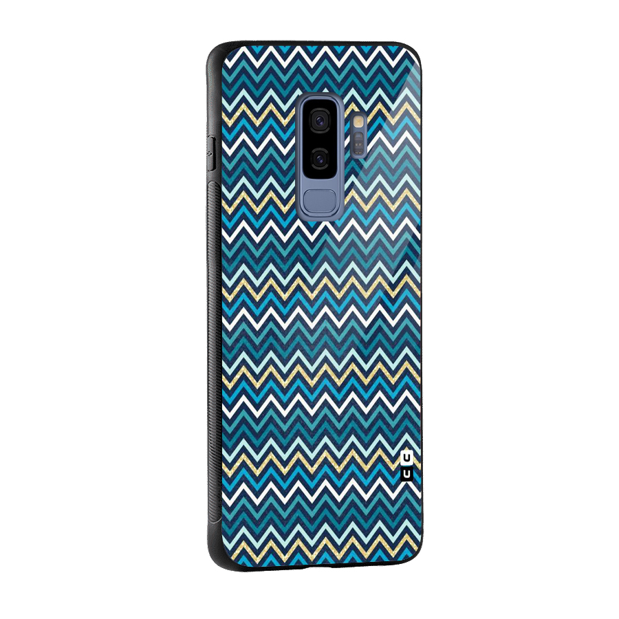 Blue Shades Chevron Pattern Glass Back Case for Galaxy S9 Plus