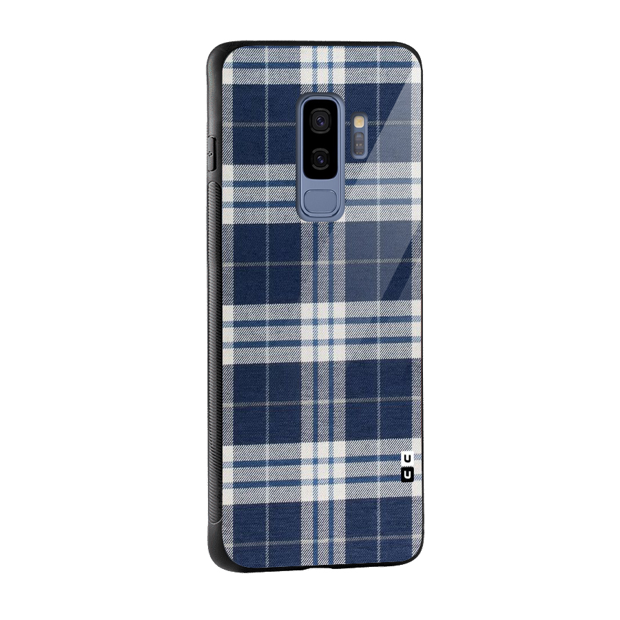 Blue White Check Glass Back Case for Galaxy S9 Plus