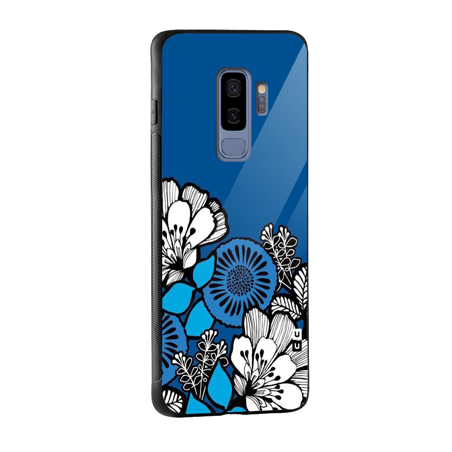 Blue White Flowers Glass Back Case for Galaxy S9 Plus
