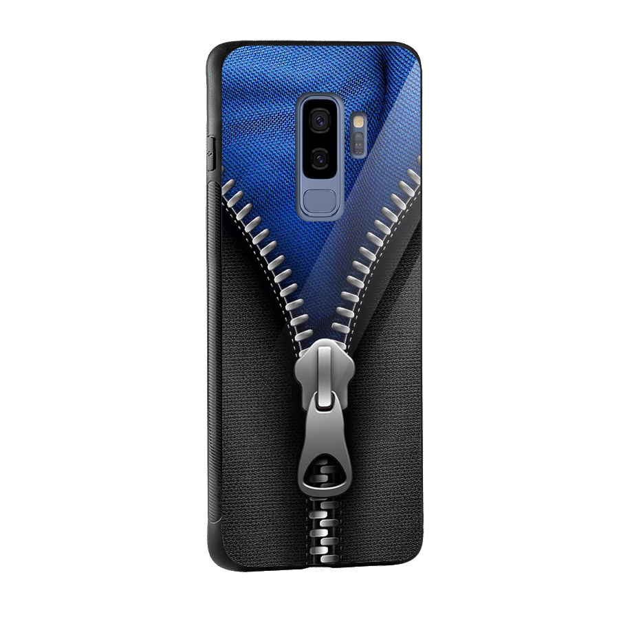 Blue Zipper Glass Back Case for Galaxy S9 Plus