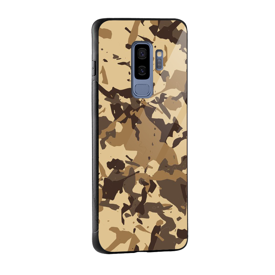 Brown Camouflage Army Glass Back Case for Galaxy S9 Plus