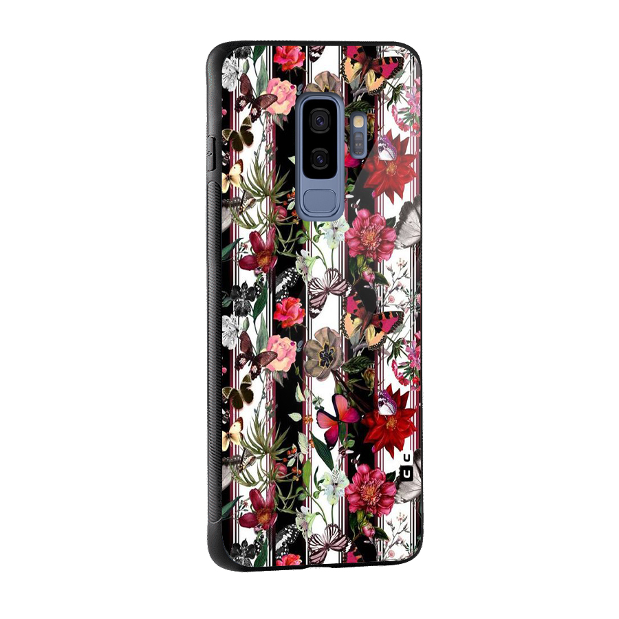Butterfly Flowers Glass Back Case for Galaxy S9 Plus