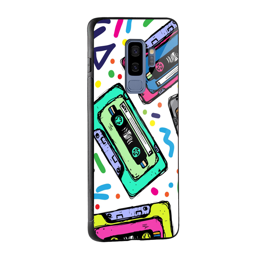 Cassette Pattern Glass Back Case for Galaxy S9 Plus