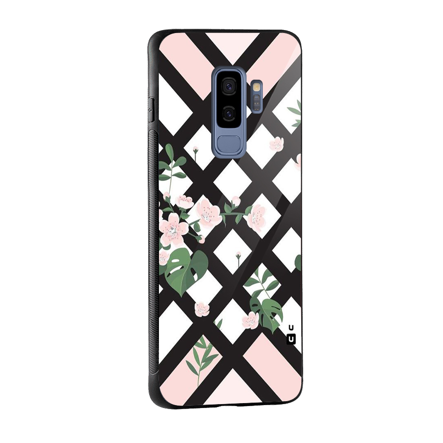 Check Floral Stripes Glass Back Case for Galaxy S9 Plus