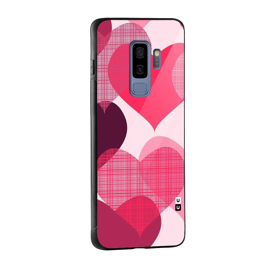 Check Pink Hearts Glass Back Case for Galaxy S9 Plus