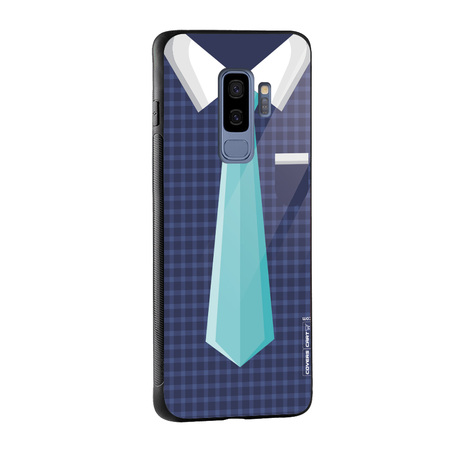 Checked Shirt Tie Glass Back Case for Galaxy S9 Plus