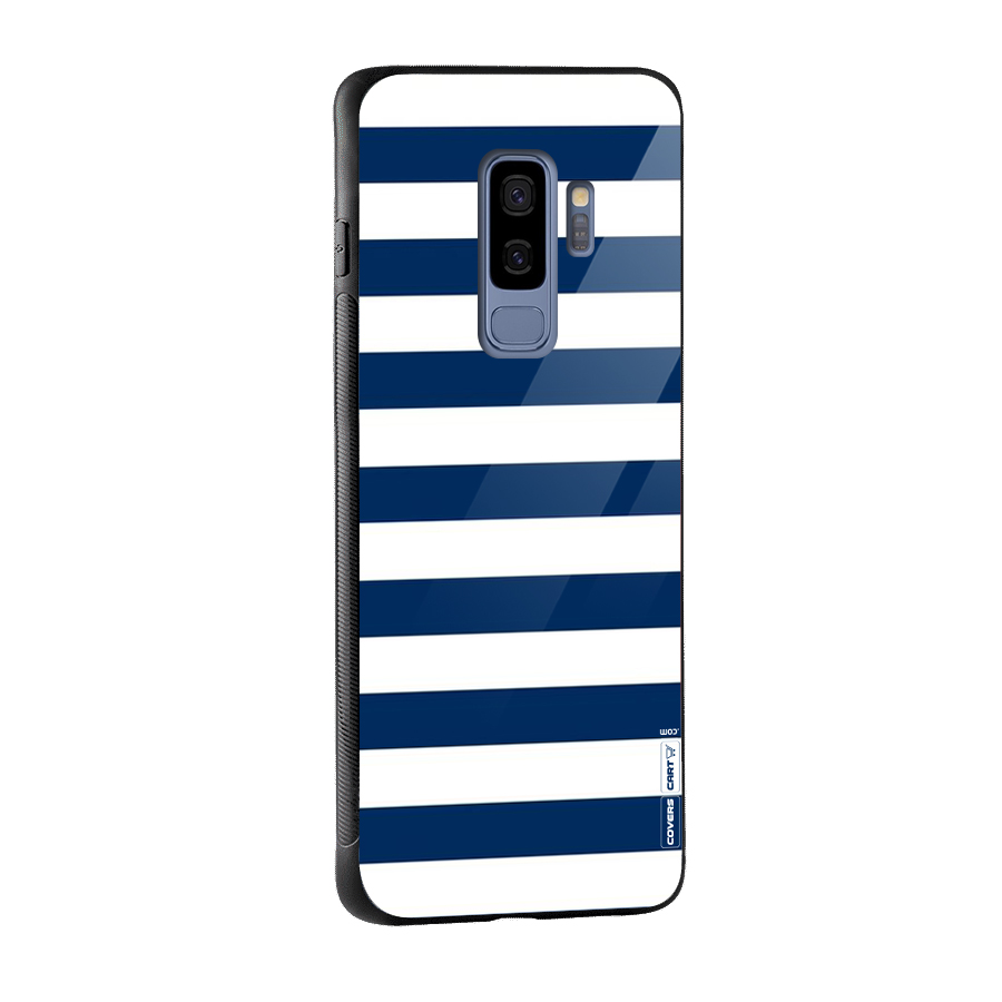 Classic Blue White Stripes Glass Back Case for Galaxy S9 Plus