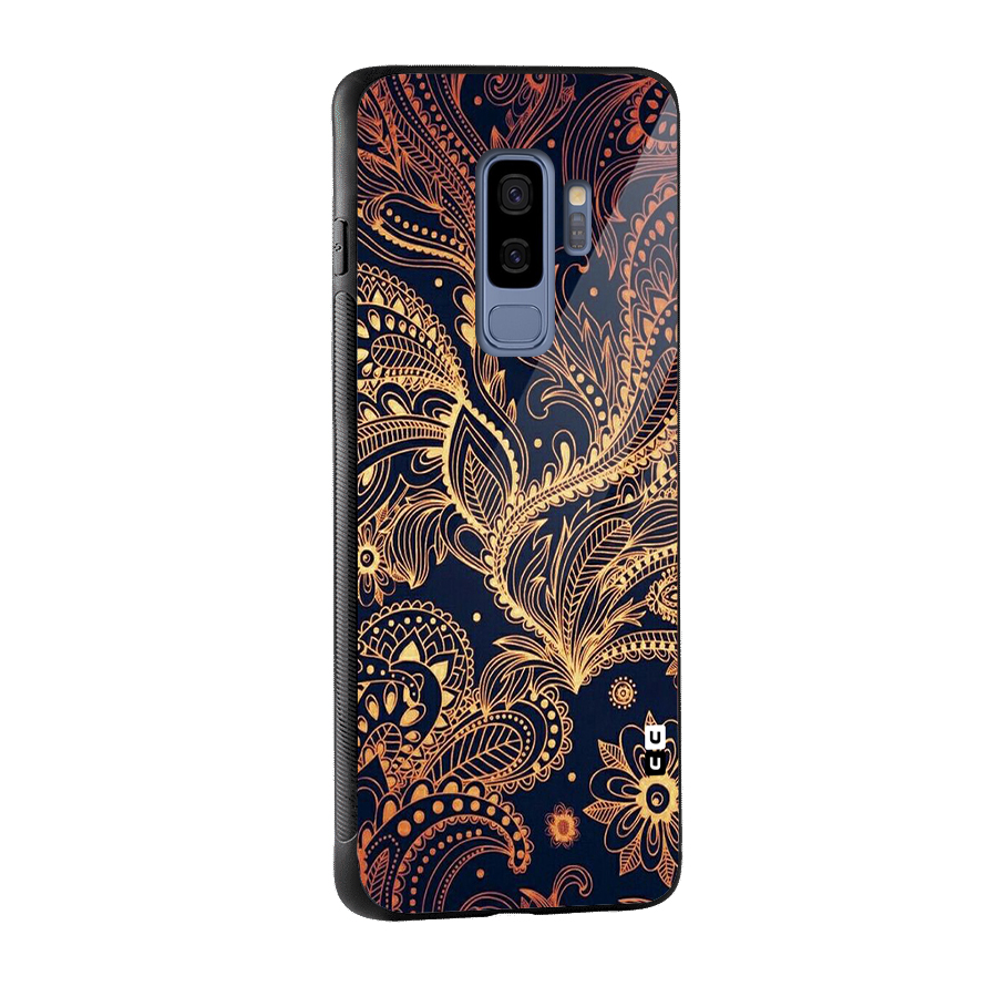 Classy Golden Leafy Design Glass Back Case for Galaxy S9 Plus