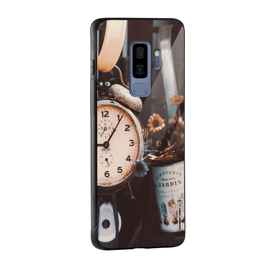 Clock And Flowers Glass Back Case for Galaxy S9 Plus