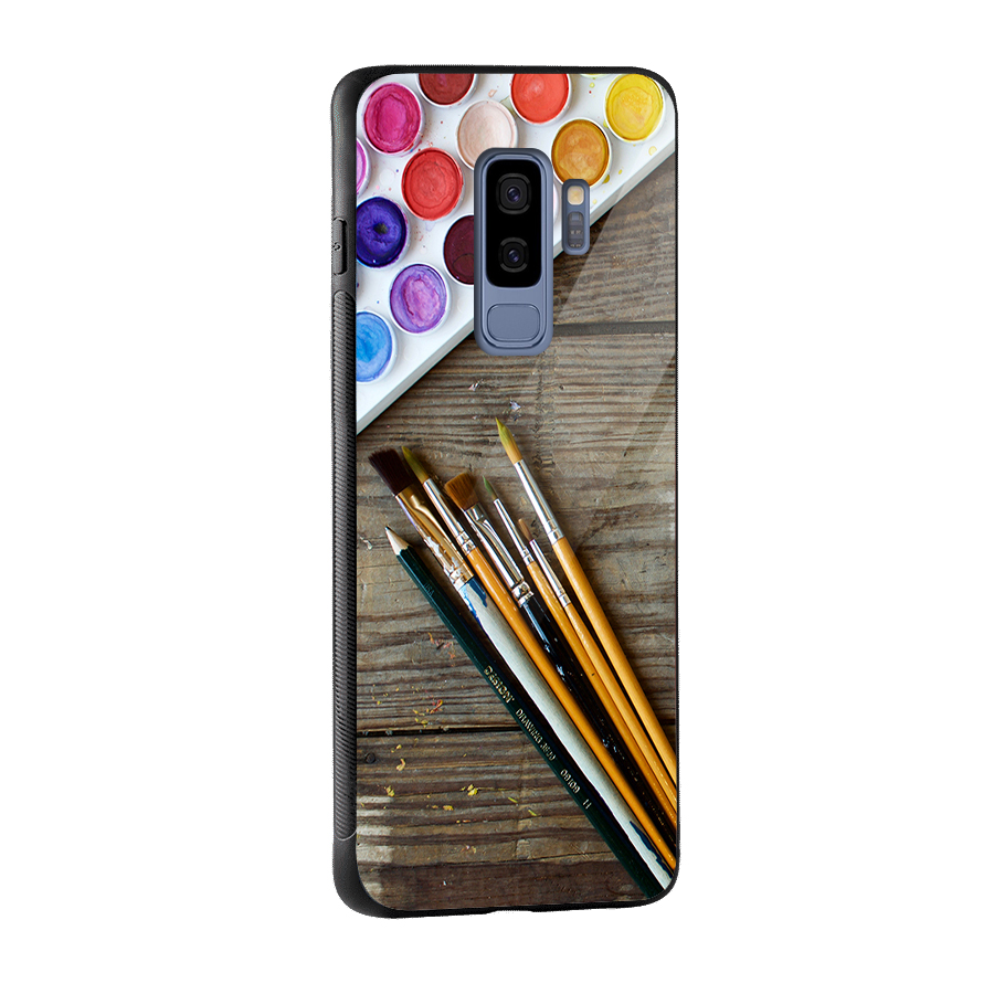 Color Palette and Brush Glass Back Case for Galaxy S9 Plus