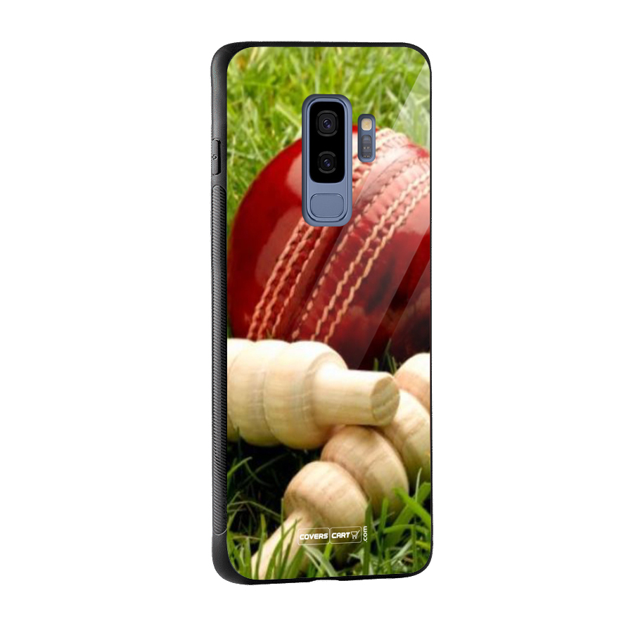 Cricket Ball and Stumps Glass Back Case for Galaxy S9 Plus