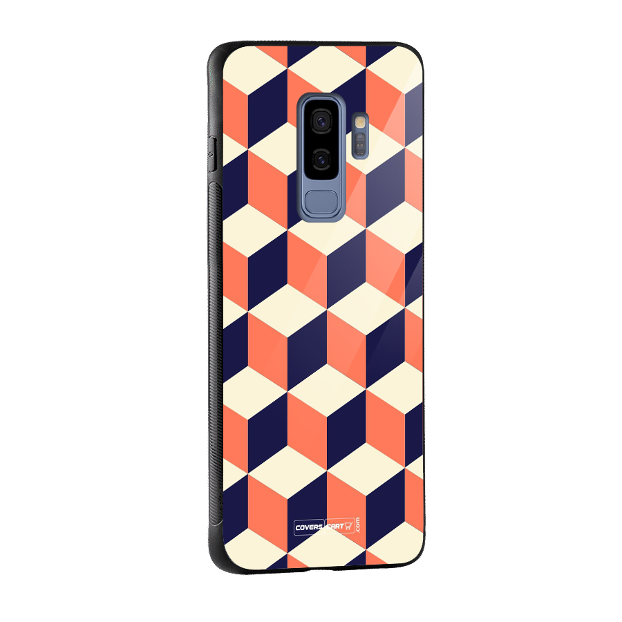 Cube Pattern Glass Back Case for Galaxy S9 Plus