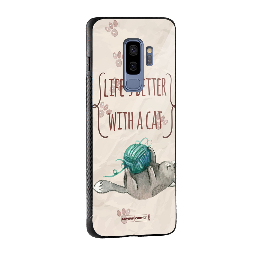 Cute Cat Glass Back Case for Galaxy S9 Plus
