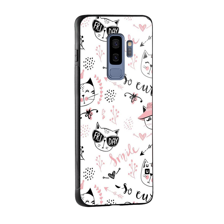 Cute Cat Swag Glass Back Case for Galaxy S9 Plus