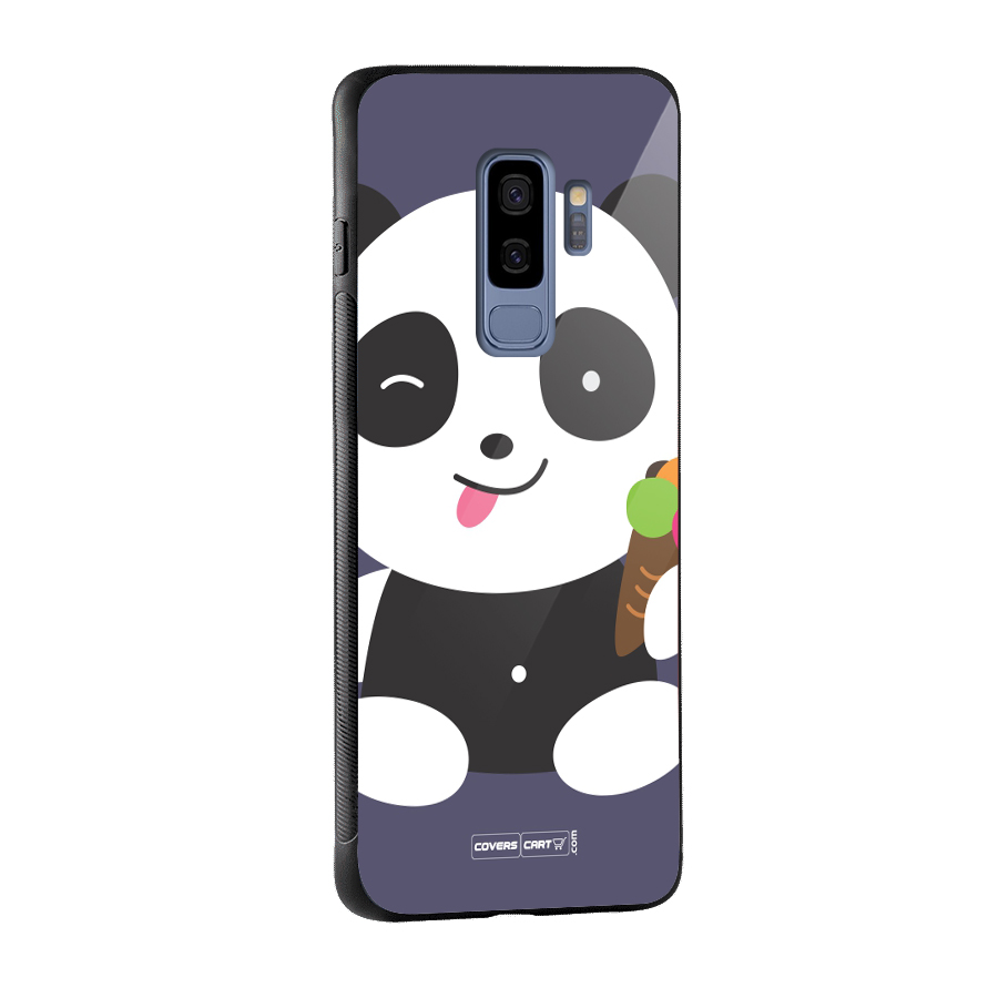Cute Panda Blue Glass Back Case for Galaxy S9 Plus
