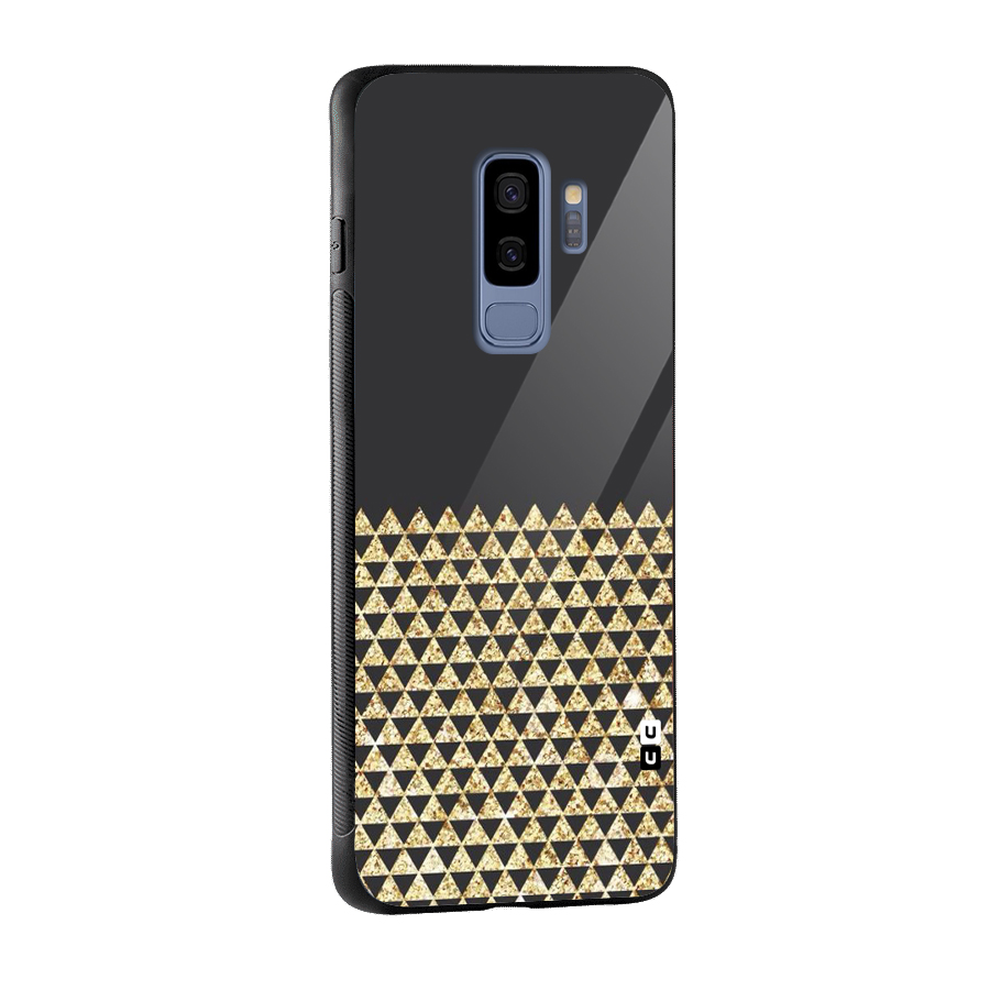 Dark Grey Golden Triangles Glass Back Case for Galaxy S9 Plus