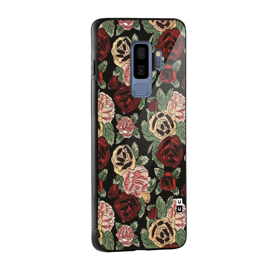 Dark Pastel Flowers Glass Back Case for Galaxy S9 Plus