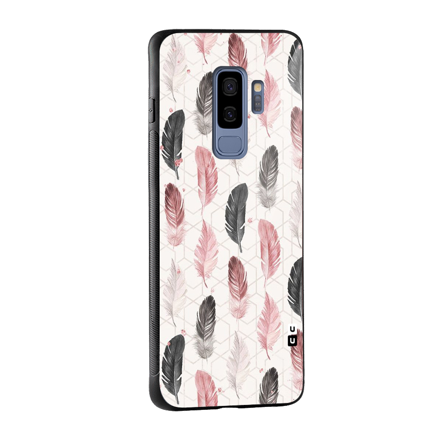 Feather Line Pattern Glass Back Case for Galaxy S9 Plus