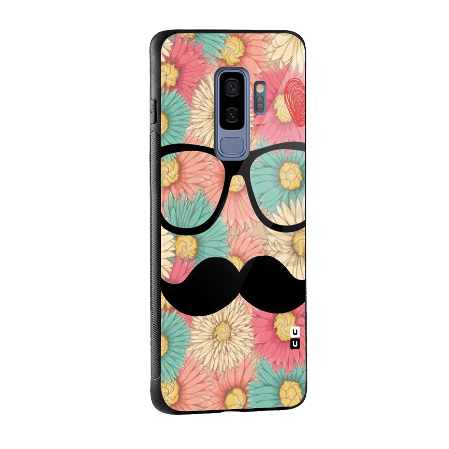 Floral Moustache Glass Back Case for Galaxy S9 Plus