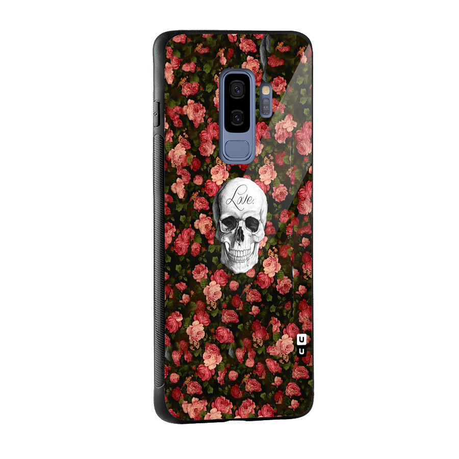 Floral Skull Love Glass Back Case for Galaxy S9 Plus
