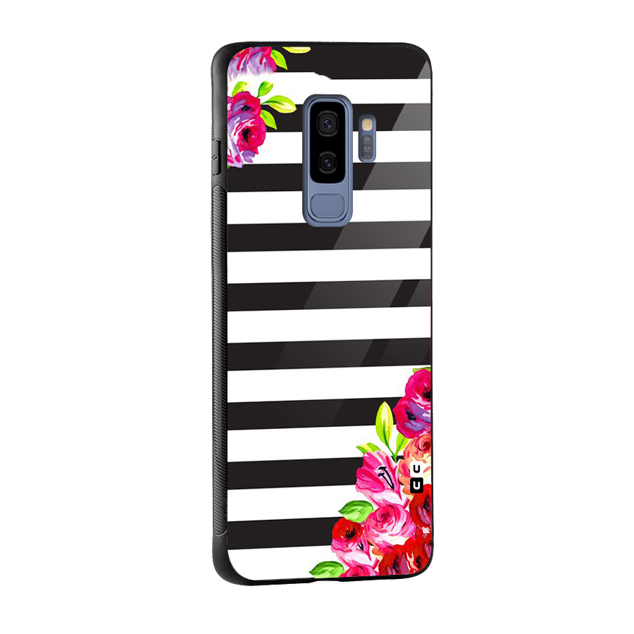 Floral Stripes Glass Back Case for Galaxy S9 Plus